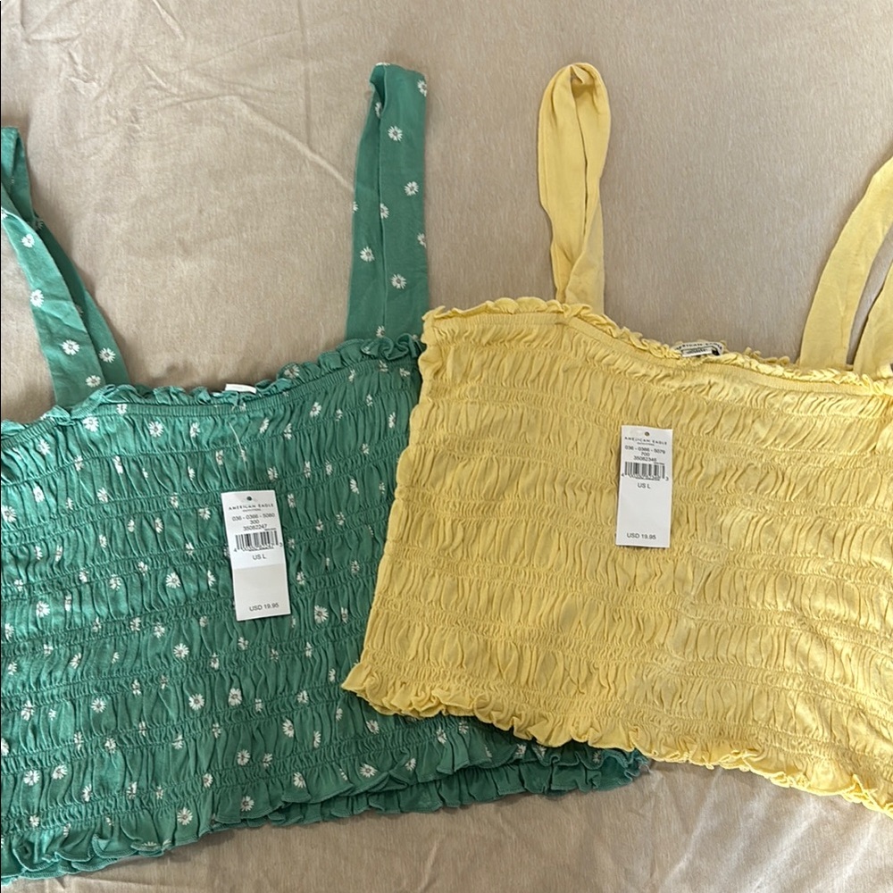 Yellow and Green Smocked Women Tops